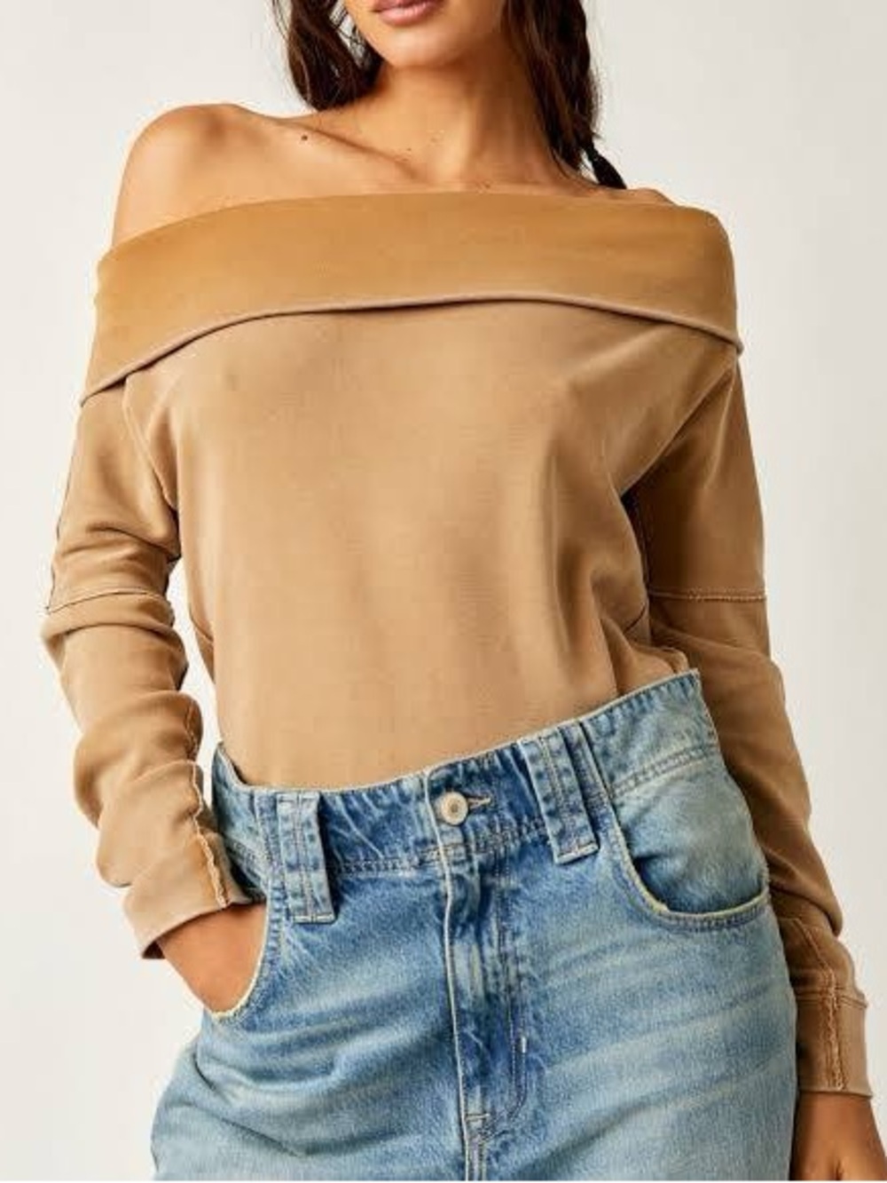 363. Free People Not The Same Off The Shoulder Top in the "Iced Coffee"